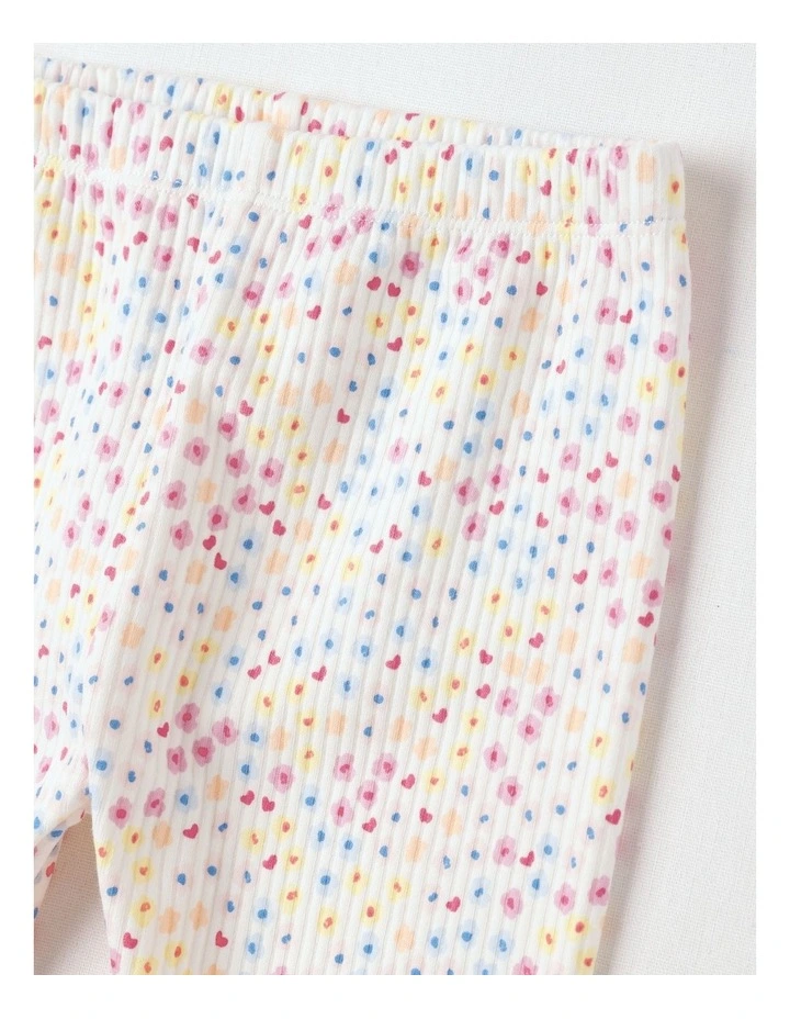Brushed Rib Floral Leggings in White image 2