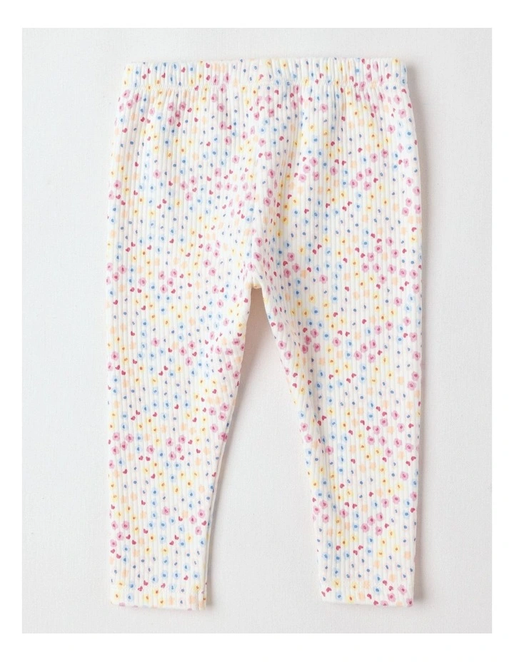 Brushed Rib Floral Leggings in White image 3