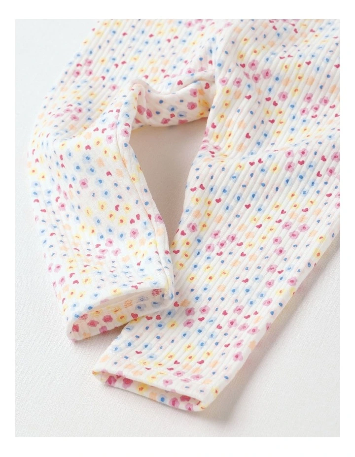 Brushed Rib Floral Leggings in White image 4