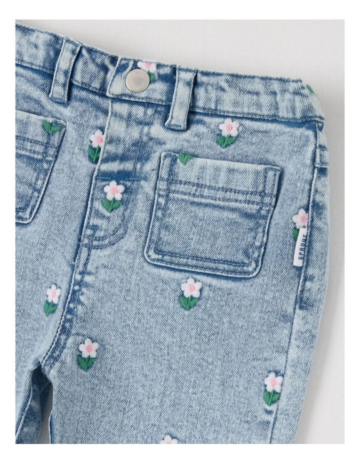 Flower Embroidery Denim Pants in Blue image 2