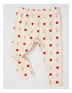 Brushed Rib Flowers & Apples Leggings in Bone