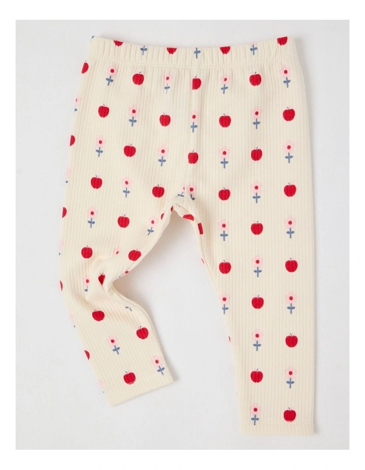Brushed Rib Flowers & Apples Leggings in Bone image 1