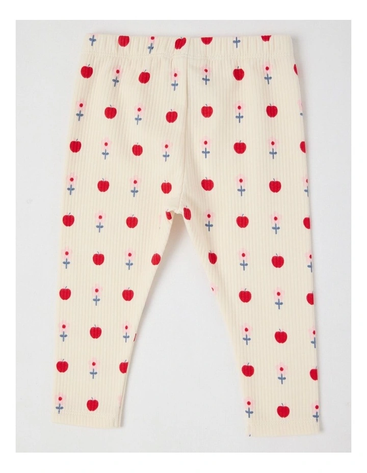Brushed Rib Flowers & Apples Leggings in Bone image 3