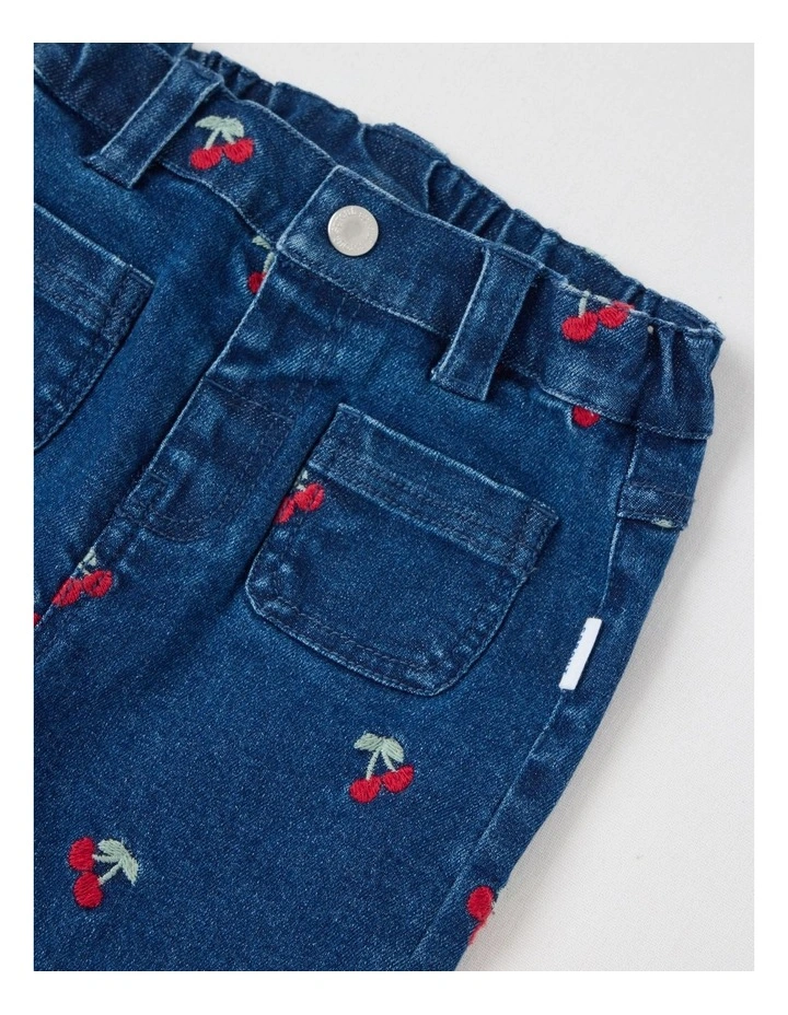 Cherry Embroidery Denim Pants in Blue image 2