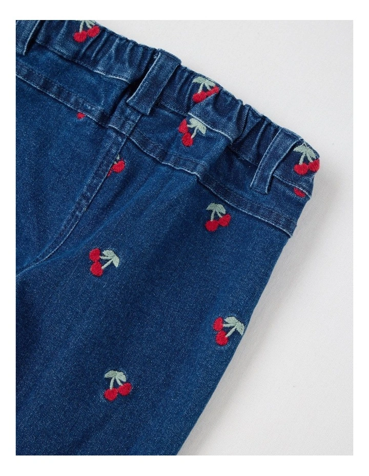 Cherry Embroidery Denim Pants in Blue image 4
