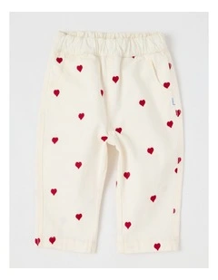 Heart Twill Pants in Bone