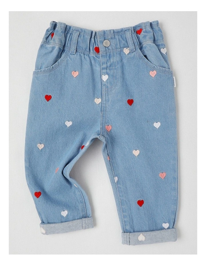 Heart Embroidered Denim Pants in Blue image 1