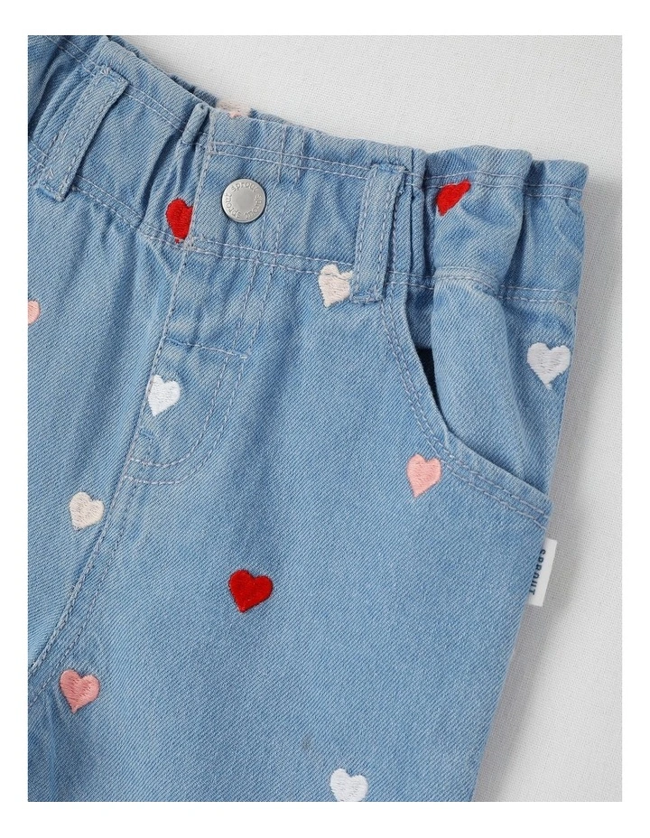 Heart Embroidered Denim Pants in Blue image 2