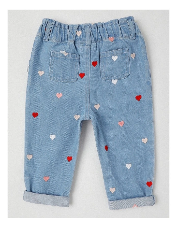Heart Embroidered Denim Pants in Blue image 3