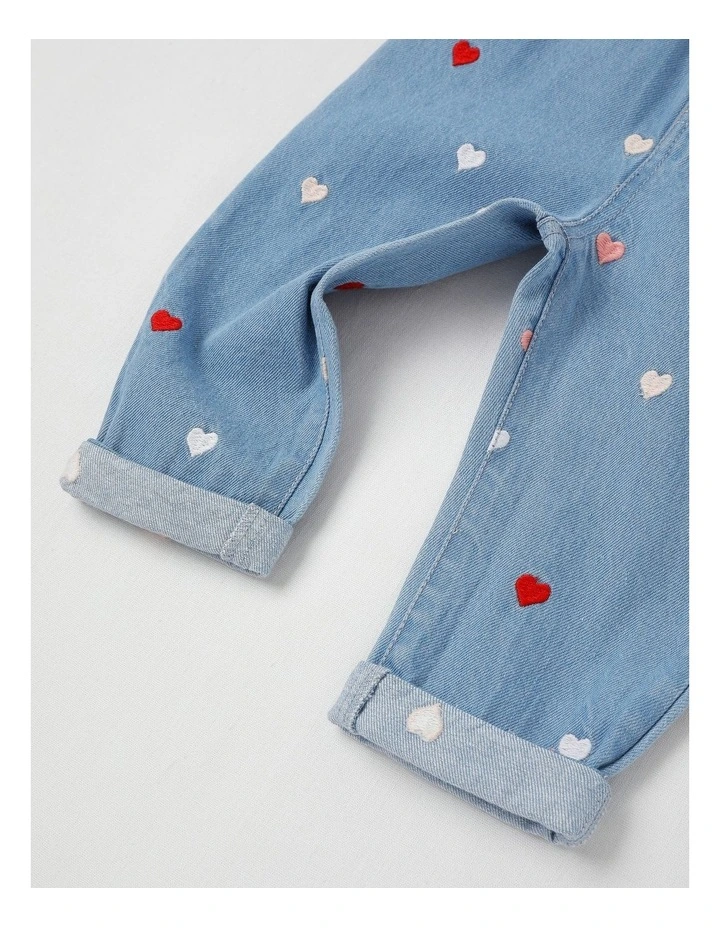 Heart Embroidered Denim Pants in Blue image 4