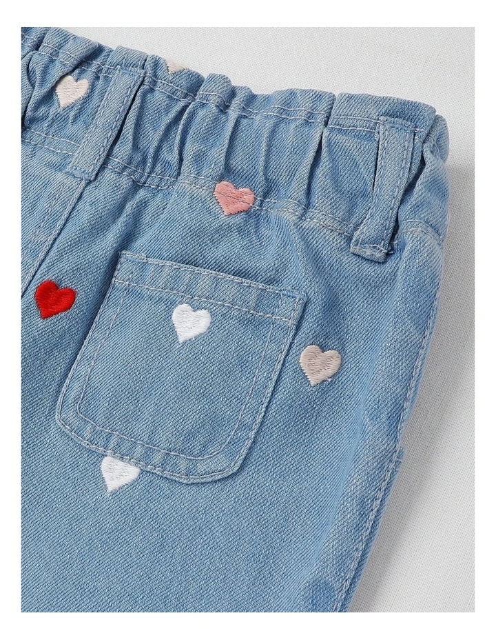 Heart Embroidered Denim Pants in Blue image 5