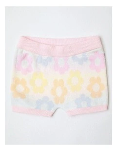 Essential Floral Print Knit Shorts in Cream