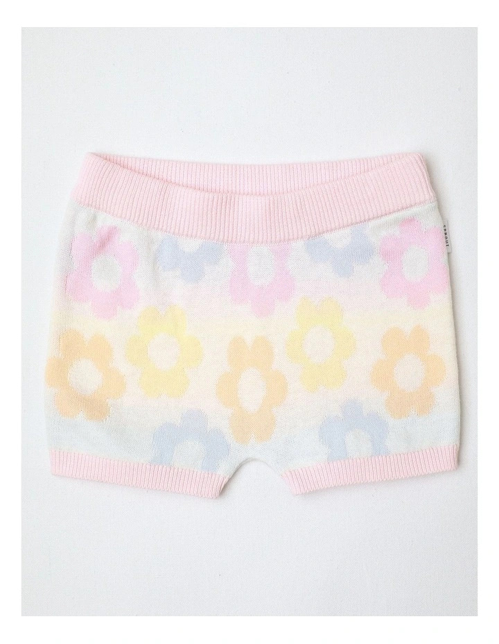 Essential Floral Print Knit Shorts in Cream image 1