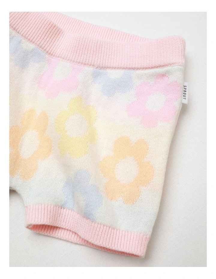 Essential Floral Print Knit Shorts in Cream image 2