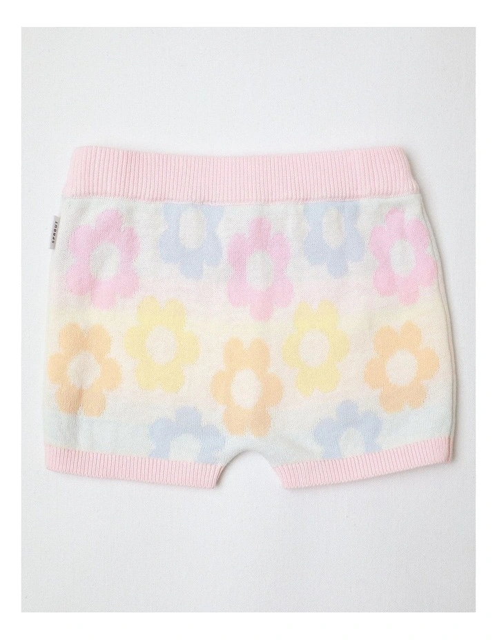 Essential Floral Print Knit Shorts in Cream image 3