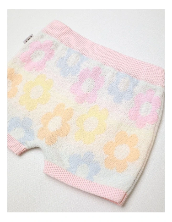 Essential Floral Print Knit Shorts in Cream image 4