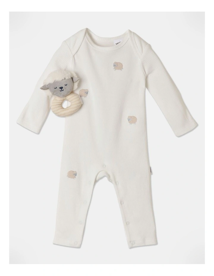Rib Toy Coverall in Beige image 1