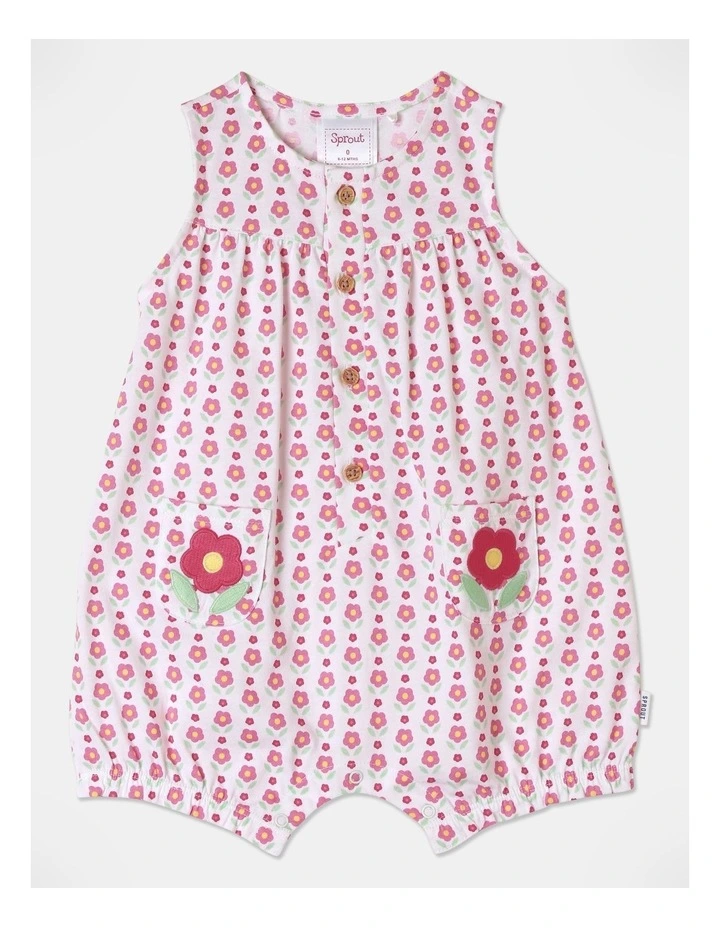 Sprout Flower Placket Romper in White MYER