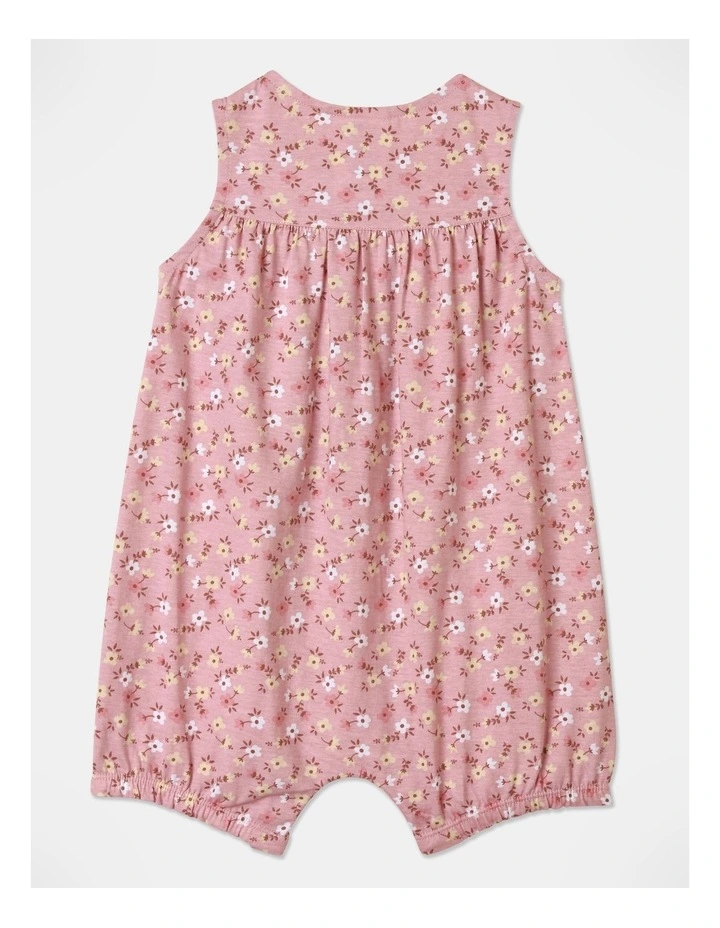 Flower Embroidery Gingham Romper in Camel image 3