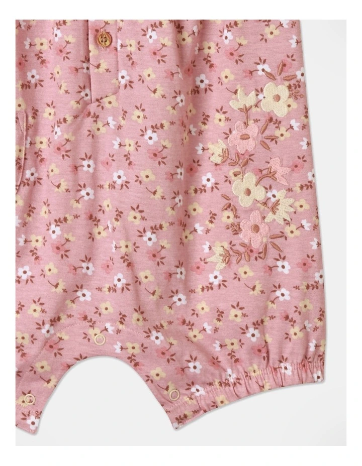 Flower Embroidery Gingham Romper in Camel image 4