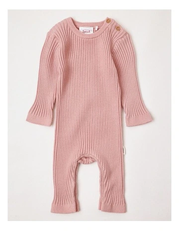Rib Knit Coverall in Baby Pink