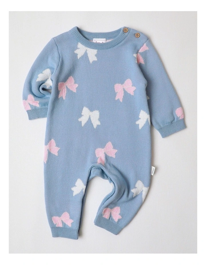Bow Knit Coverall in Dusty Blue image 1