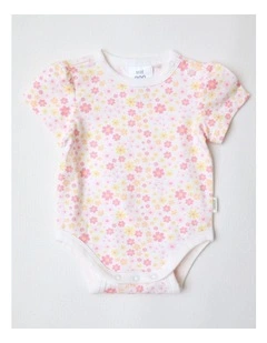 Puff Sleeve Ditsy Floral Bodysuit in White