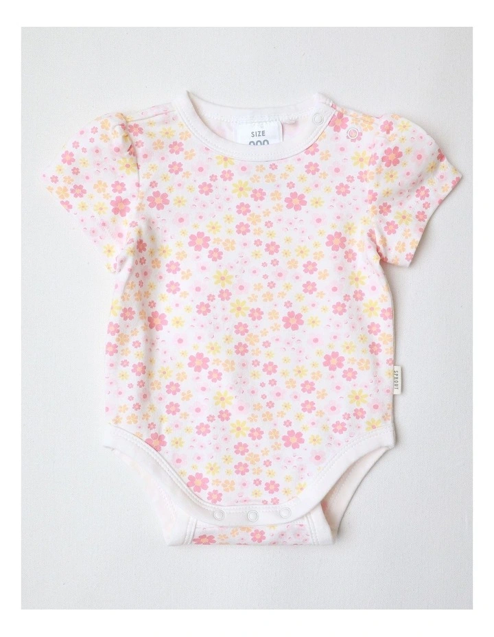 Puff Sleeve Ditsy Floral Bodysuit in White image 1