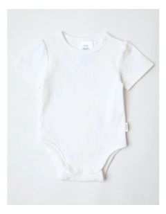 Puff Sleeve Ribbed Bodysuit in White