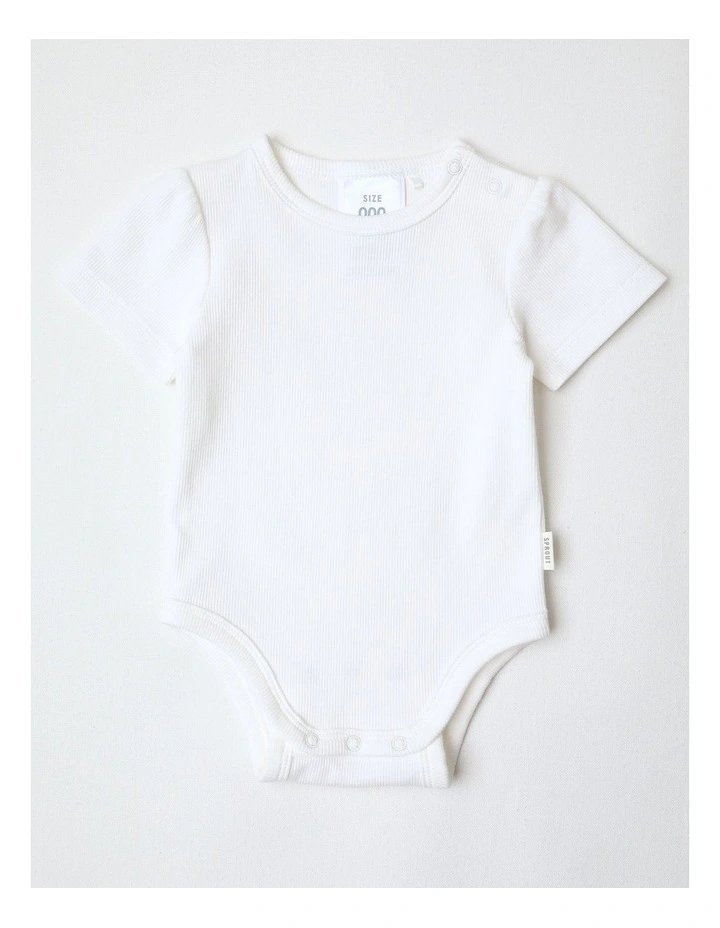 Puff Sleeve Ribbed Bodysuit in White image 1