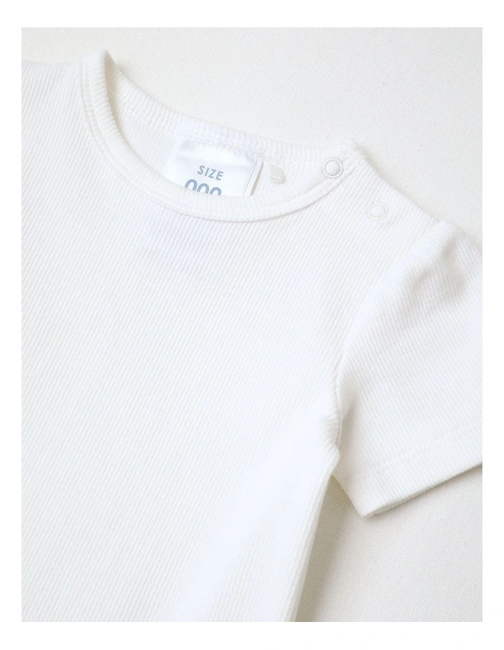 Puff Sleeve Ribbed Bodysuit in White image 2