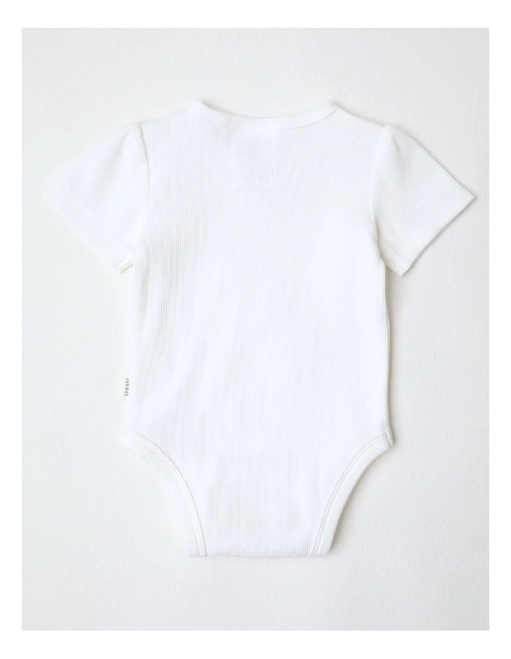Puff Sleeve Ribbed Bodysuit in White image 3