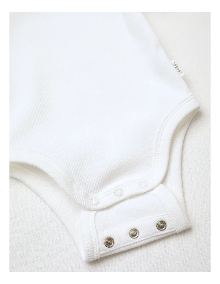Puff Sleeve Ribbed Bodysuit in White image 4