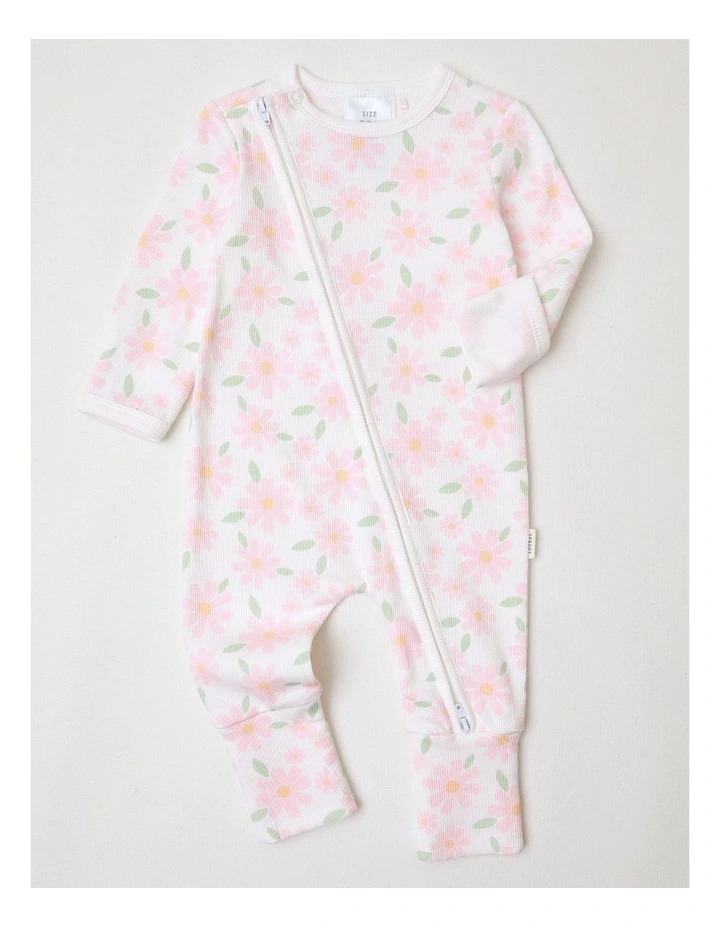 Essential Large Flower Rib Coverall in White image 1