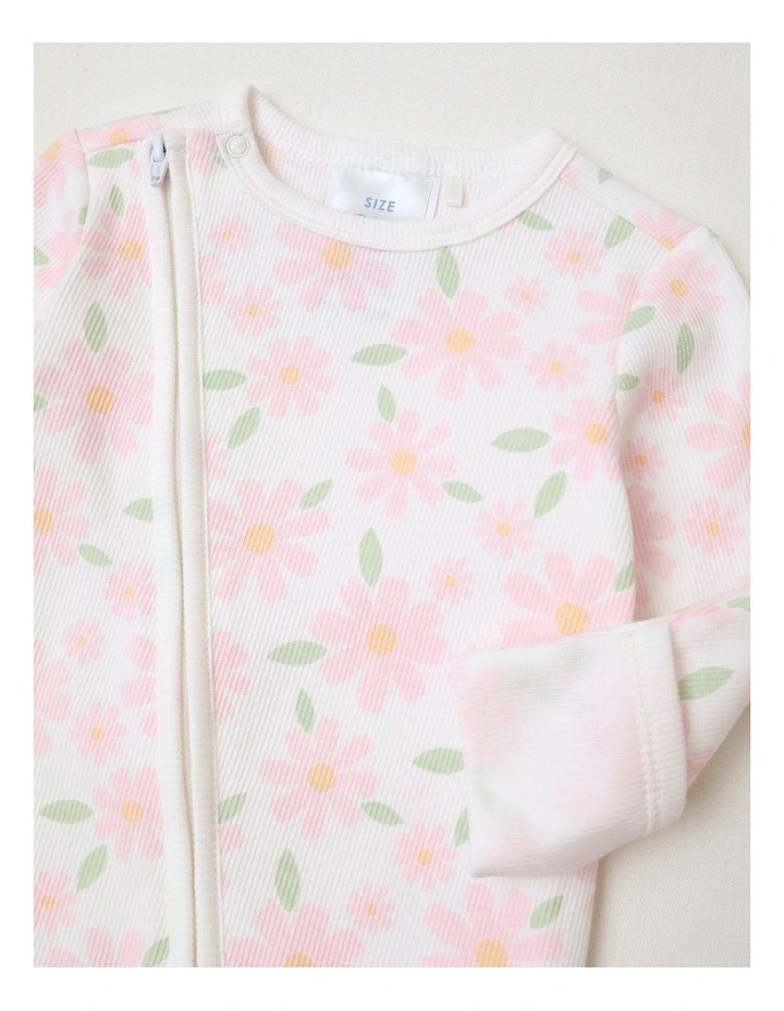 Essential Large Flower Rib Coverall in White image 2