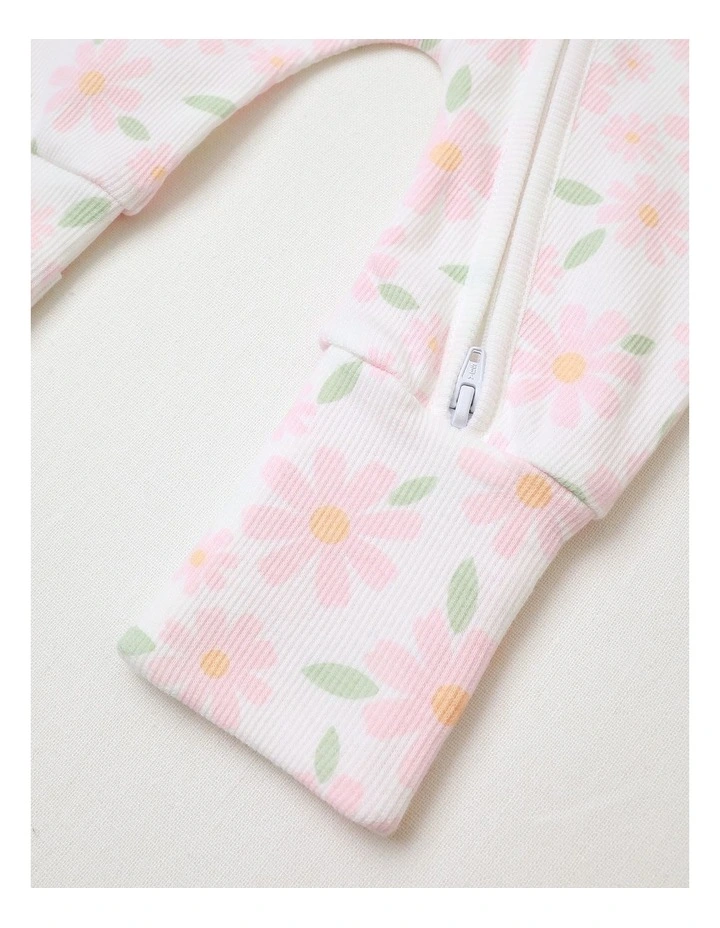 Essential Large Flower Rib Coverall in White image 4
