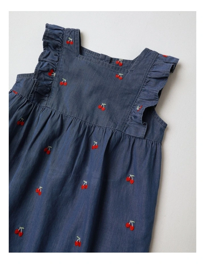 Cherry Delight Embroidered Romper in Denim image 2