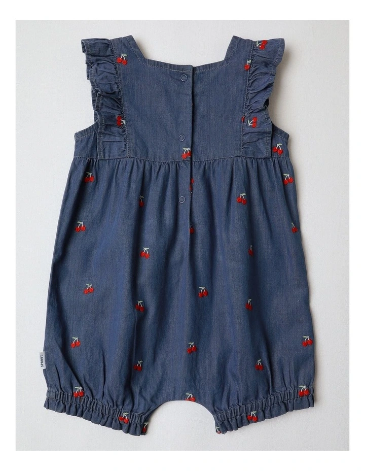Cherry Delight Embroidered Romper in Denim image 3