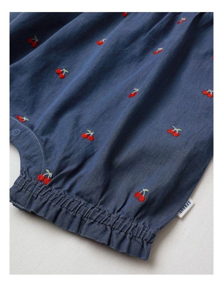 Cherry Delight Embroidered Romper in Denim image 4