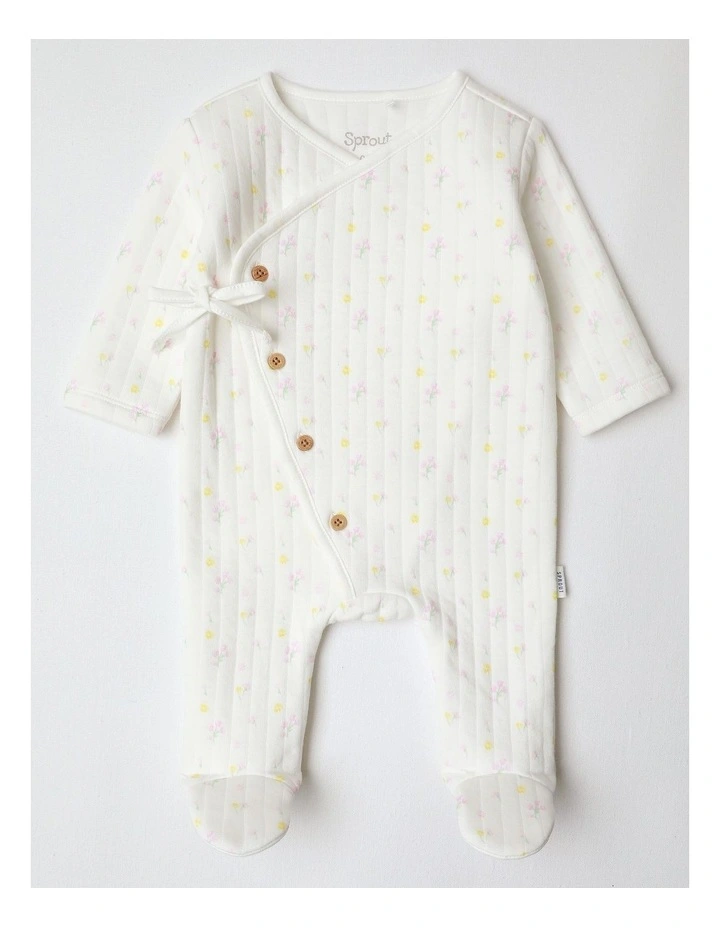 Newborn Quilted Ditsy Floral Coverall in White image 1