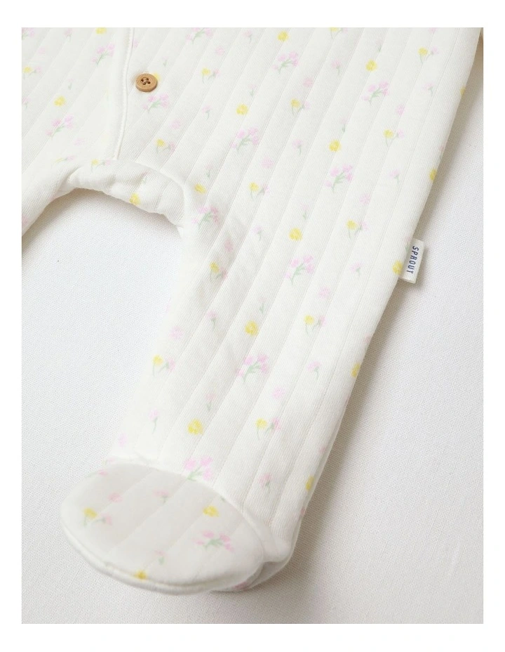 Newborn Quilted Ditsy Floral Coverall in White image 4