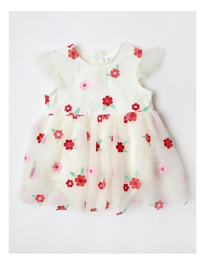 Occasion Floral Tulle Bodysuit in Cream image 1