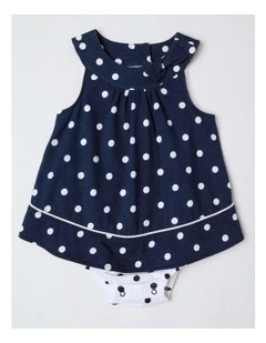 Polka Dot Bow Jersey Bodysuit in Navy