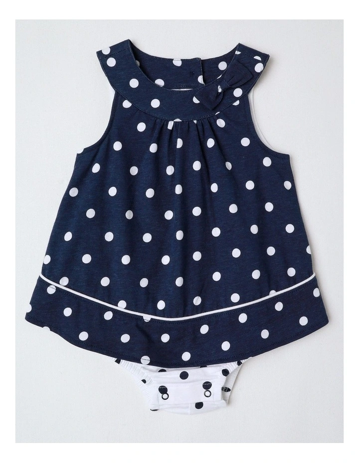 Polka Dot Bow Jersey Bodysuit in Navy image 1