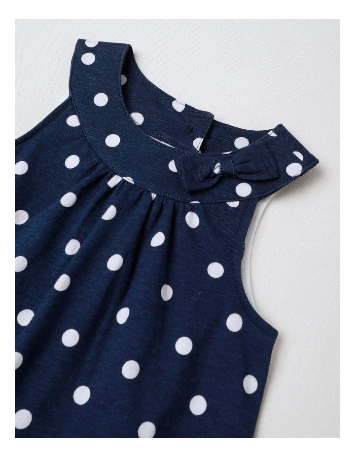 Polka Dot Bow Jersey Bodysuit in Navy image 2