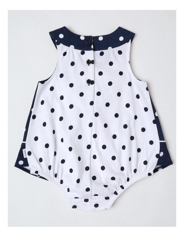 Polka Dot Bow Jersey Bodysuit in Navy image 3