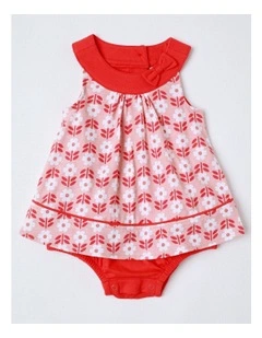 Flower Bow Jersey Bodysuit in Red