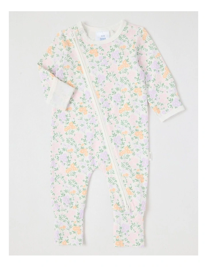 Essential Jersey Ditsy Floral Coverall in White image 1