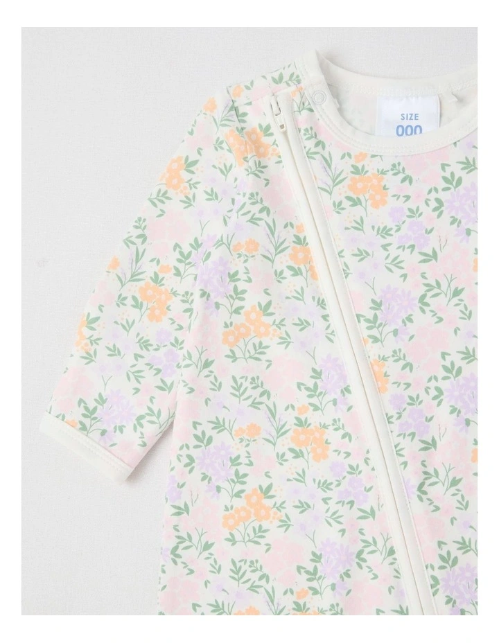 Essential Jersey Ditsy Floral Coverall in White image 2