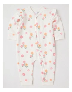 Fleece Floral Coverall in Cream